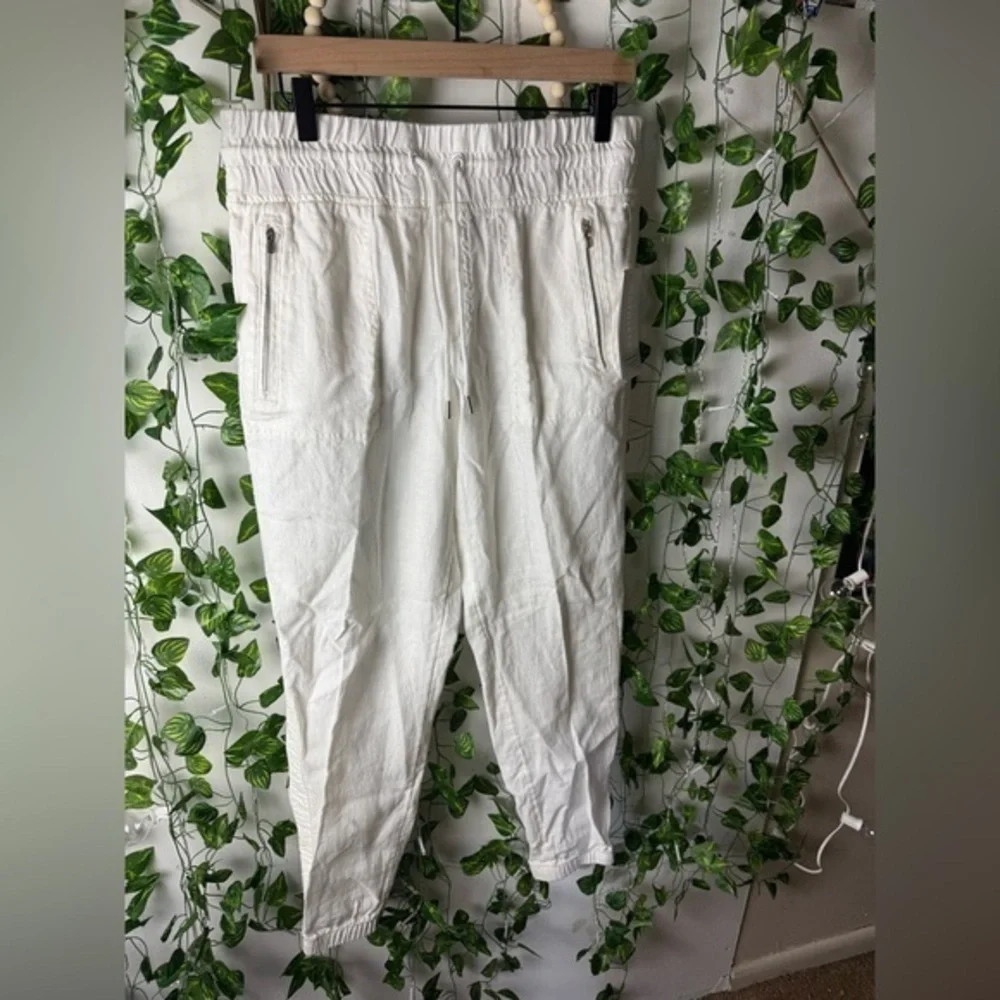 Athleta Joggers Womens White Cabo Linen Pants Zip Pockets Drawstrings